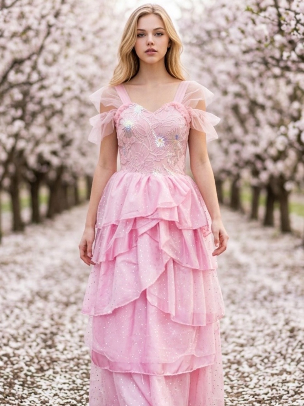 Glinda Inspired Costume Pink Tiered Sparkle with Tulle